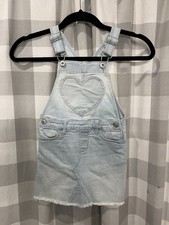 OshKosh B'Gosh Girls Denim Overall Dress Heart Pocket Jean Blue Size 4