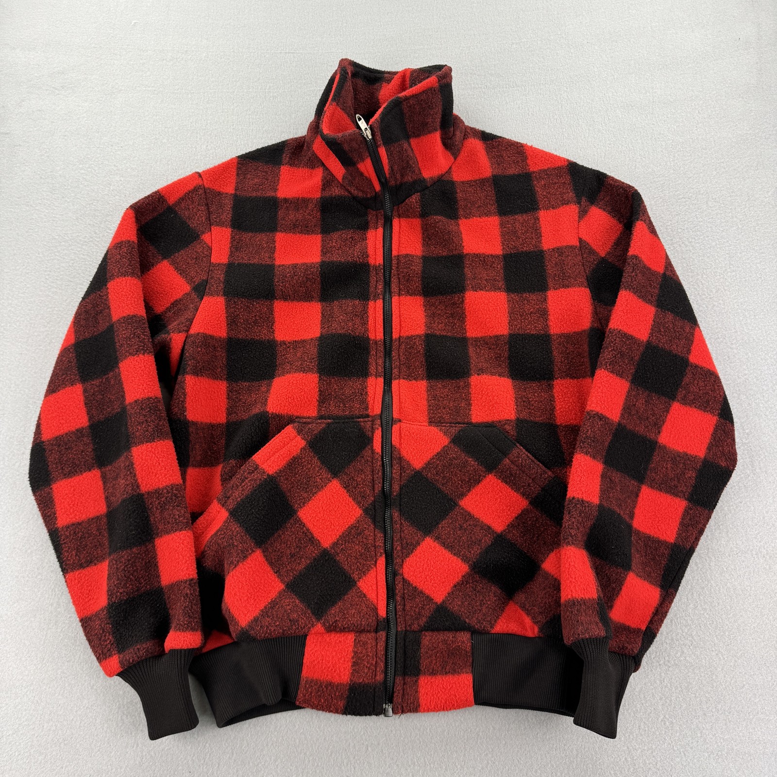 Vintage Denali Jacket Mens Large Red Black Buffalo Plaid Fleece Zip USA 90s Warm