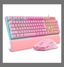K10 Wired Gaming Keyboard and Mouse and Wrist Rest Combo RGB Backlit Mechanic...