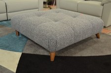 Ashley Manor Footstool Carrie Large Blue Grey Square Stool with Wooden Legs