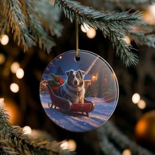 Australian Shepherd Dog Collectible Ceramic Christmas, Holiday Ornament-C101