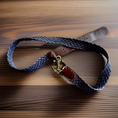 Ralph Lauren Anchor-Buckle Braided Jute Belt with Brass Buckle Size Medium NWOT