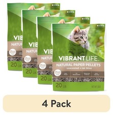  4 pack Vibrant Life Natural Paper Pellets Cat Litter, Unscented, 20 lb