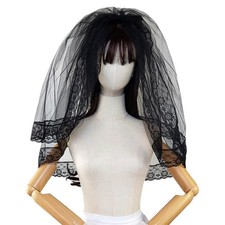 Black Flower Veil Short Bride Wedding Lace 2T Soft Tulle Bridal Comb