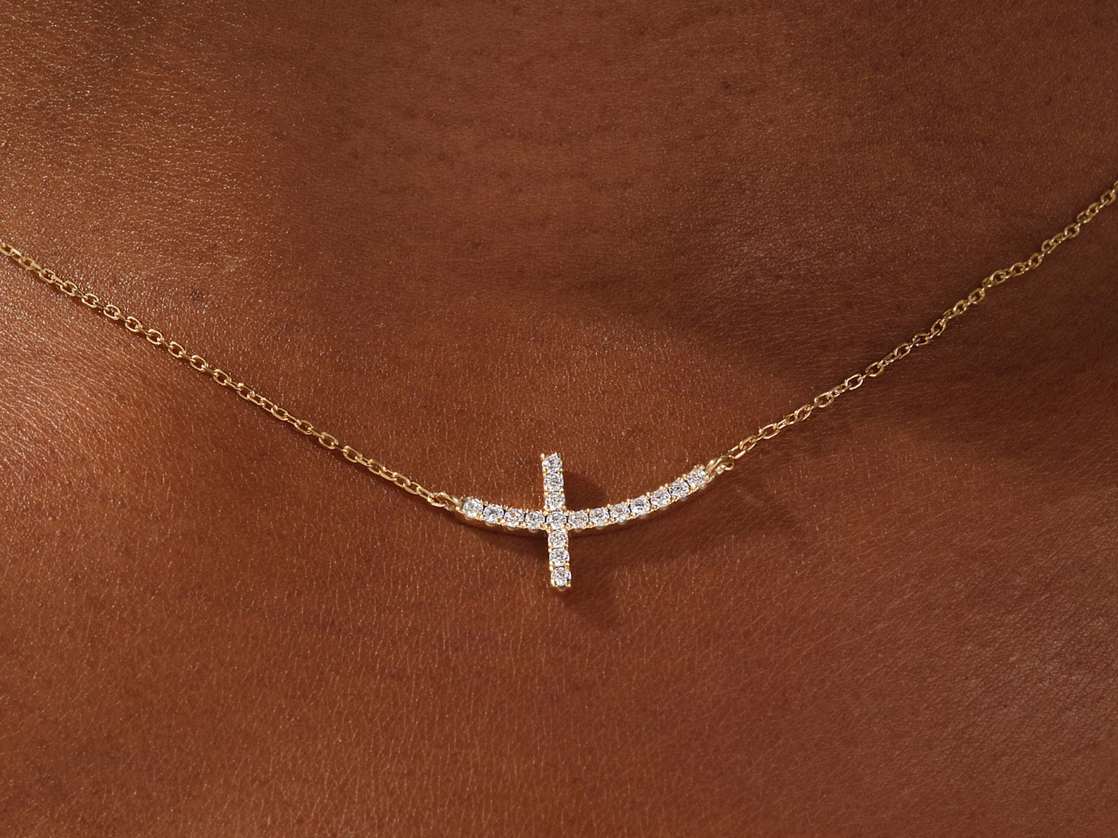 1Ct Round Cut Lab-Created Diamond Sideways Cross Pendant 14K Yellow Gold Plated