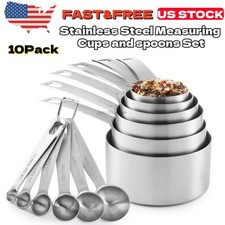 A Set of 10 New Stainless Steel Measuring Cup...