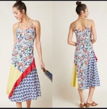 52 Conversations by Anthropologie Colloquial Bias Patchwork Dress Size Small