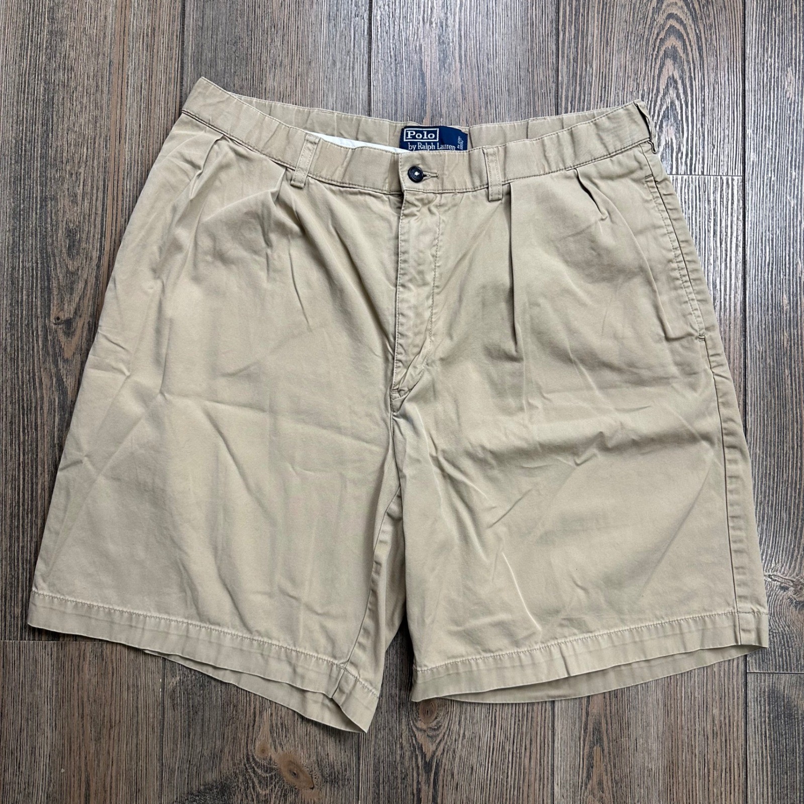 Polo Ralph Lauren Tyler Short Mens 35 Khaki Tan Pleated Cotton Chino Shorts 9in