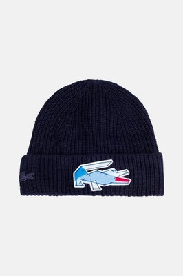 Lacoste Unisex Ribbed Wool Crocodile Graphic Beanie midnight blue NEU OVP 70  