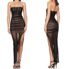 Nookie Strapless Mesh Eden Asymmetrical Maxi Dress Black XL