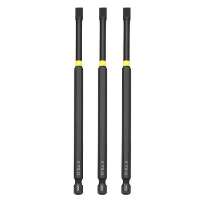 3Pcs SL6 Slotted Impact Screwdriver Bits 1/4'' Hex Shank 6'' Magnetic Flat Bit