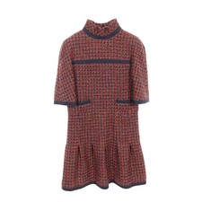 【Dresses】CHANEL Coco Mark Button Tweed Dress High Neck Three-Quarter Sleeves
