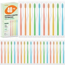 40 Pack Disposable Toothbrushes Bulk     Individually Wrapped Soft Bristles Sin.