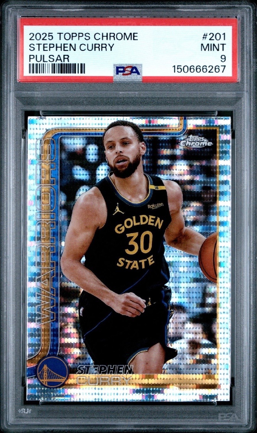 2025-26 TOPPS CHROME 201 STEPHEN CURRY PULSAR REFRACTOR PSA 9