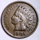1901 Indian Head Cent Good-Fine (G-F) Average Circulated Condition Copper Penny