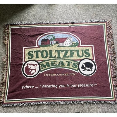Intercourse PA Stoltzfus Meats Tapestry Blanket w fringe, Nice Meating you