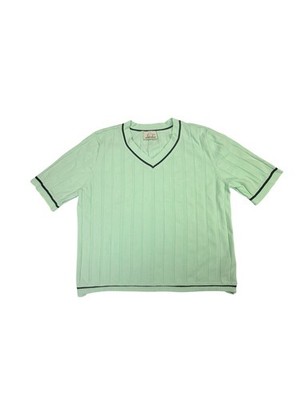 EP Pro Mint Green V-Neck Ribbed Short Sleeve Golf Sweater with Navy Trim