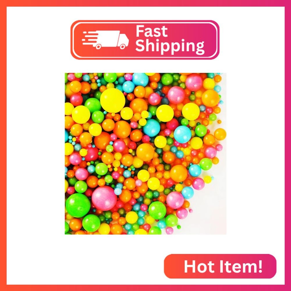 Kasvan Rainbow Pearl Sugar sprinkles - Edible Candy Pearls 130g/4.58 Oz, Mix Siz