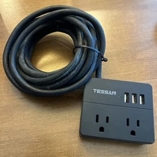 🔥TESSAN OSP-2A3U-US Portable 2 Outlet Power Strip 3 Ports Charging Station🇺🇸