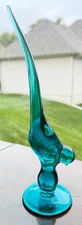 Teal Long Tail Bird LE L E Smith Glass Figurine 9” Glass Animal A Beauty
