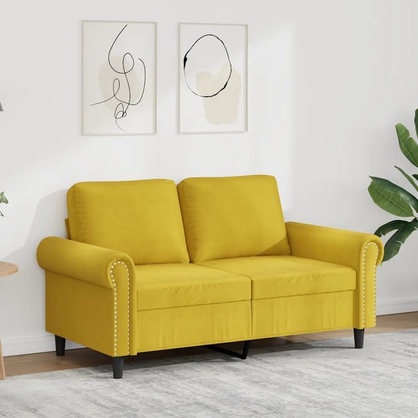 Samt Sofa 2-Sitzer Gelb 120 Cm Wohnzimmer Couch-image