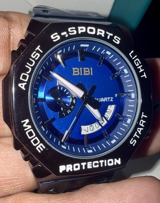 BIBI K7069 Men's Quartz Sport Day/Date Blue Dial Black SS 46mm Box Papers