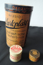 3 alte Blechdosen Elastoplast A Beiersdorf 2510 - Medicoll - Detiplast ca. 1930