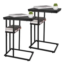 Shaped End Table Set of 2, Side Table Living Room, Couch Tables That Slide Un...