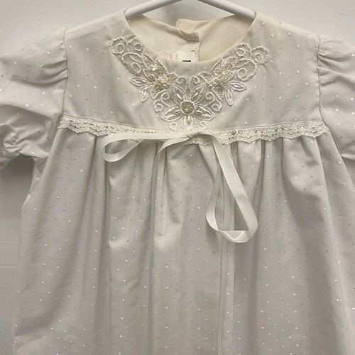 Vintage 3 Month White Baptism Christening 3-Piece Dress Cape Bonnet Sweet Lace - Foto 3 di 12