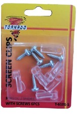 Tornado Short Clear Plastic WINDOW SCREEN CLIPS SCREWS 6 Pieces T-6101-S