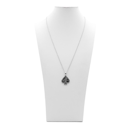 Black Spade Necklace Skull Rose Pendant with Hematite Crystal and Black Epoxy - Picture 4 of 5