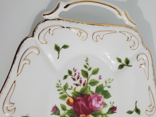 ROYAL ALBERT OLD COUNTRY ROSES 8"×6"×1" HANDLED TRAY ROSES FLORAL GOLD TRIM - Picture 11 of 12