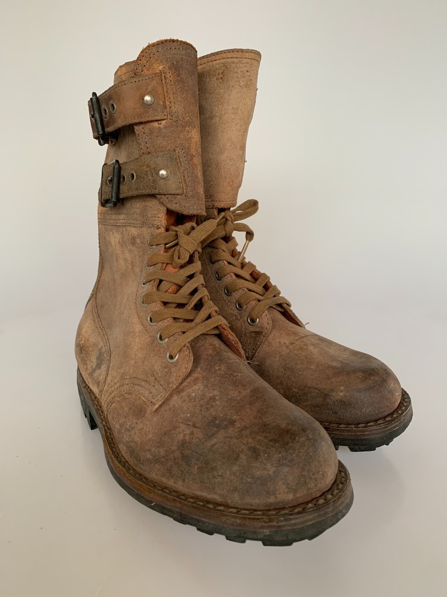 VTG Old French BMJA Ranger Mle Military Leather Boots Indochina