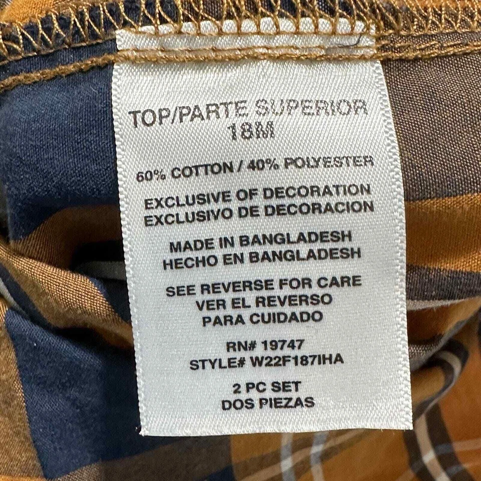 Body Wrangler Niño 18M Una Pieza Manga Larga Naranja Cuadros Botón Delantero Foto 4 de 4