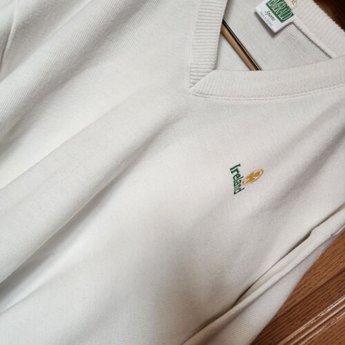 Maglione Emerald Sports Vintage Irlanda Uomo Taglia XL Maglione Bianco con Bordo Verde - Foto 3 di 12