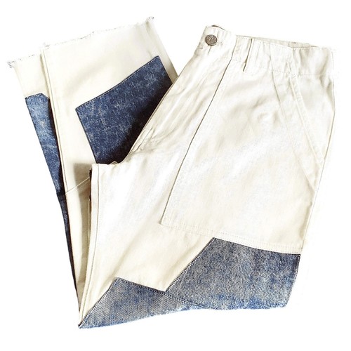 Free People x Sandrine Rose Jeans Pants Denim White Patchwork Crop Ankle Sz 28 - Picture 5 of 8