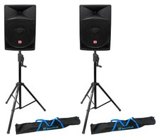 2 Rockville RPG15 15" Powered 1000 Watt DJ PA Speakers Crank-Up Speaker Stands