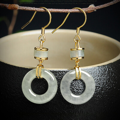 S925 Silver Inlaid Natural Ice A Jade Jadeite Dangle Hook Earrings Gem Eardrop