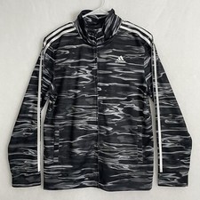 Adidas Boys Black White Gray Marbled Jacket Full Zip Long Slv Sz XL