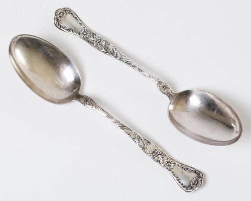 Set of 2 Antique Gorham Sterling Silver Serving Spoons Marguerite Pattern 8.25"