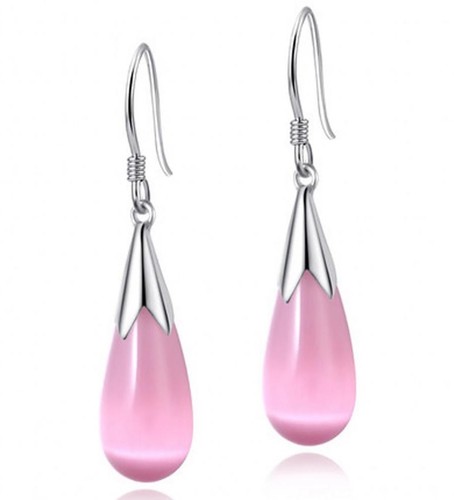 925 Sterling Silver Opal Moonstone Teardrop Water Drop Dangle Pierced Earrings - Picture 14 of 14