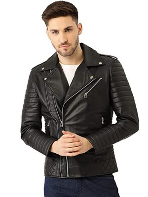Leather Jacket Men's Cafe Racer Motorcycle Fashion Biker Style Lambskin Jacket