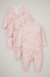 Baby Girls Sleepsuits Babygrows FLORAL SPOT Multipack Ex Nutmeg All In One Pink