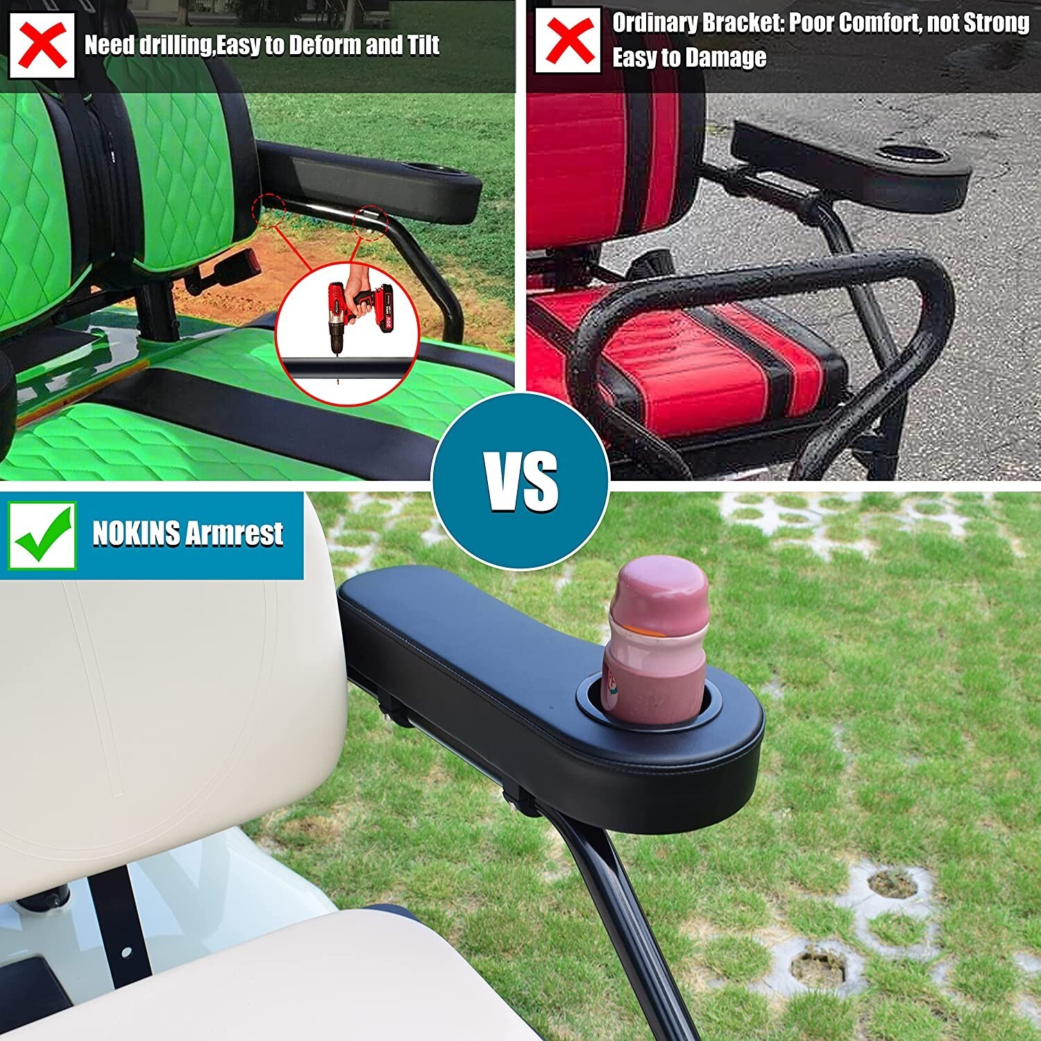NOKINS Golf Cart Armrest with Cup Holder for ICON Advanced EV Rear Seat