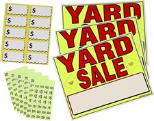 10 Large Label 3 All-Weather Yard Sale Signs, 200 Stickers 11 x 15 Inch