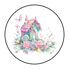 30 PASTEL FAIRY HOUSE STICKERS ENVELOPE SEALS LABELS 1.5" ROUND FLORAL