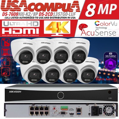 Hikvision 8CH 8POE IP Camera System 4K NVR DS-2CD1357G0-LUF 5MP ColorVu Lot