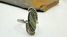 Sterling Silver Shell Mother of Pearl Long Oval Gemstone Band Ring Size 8.5
