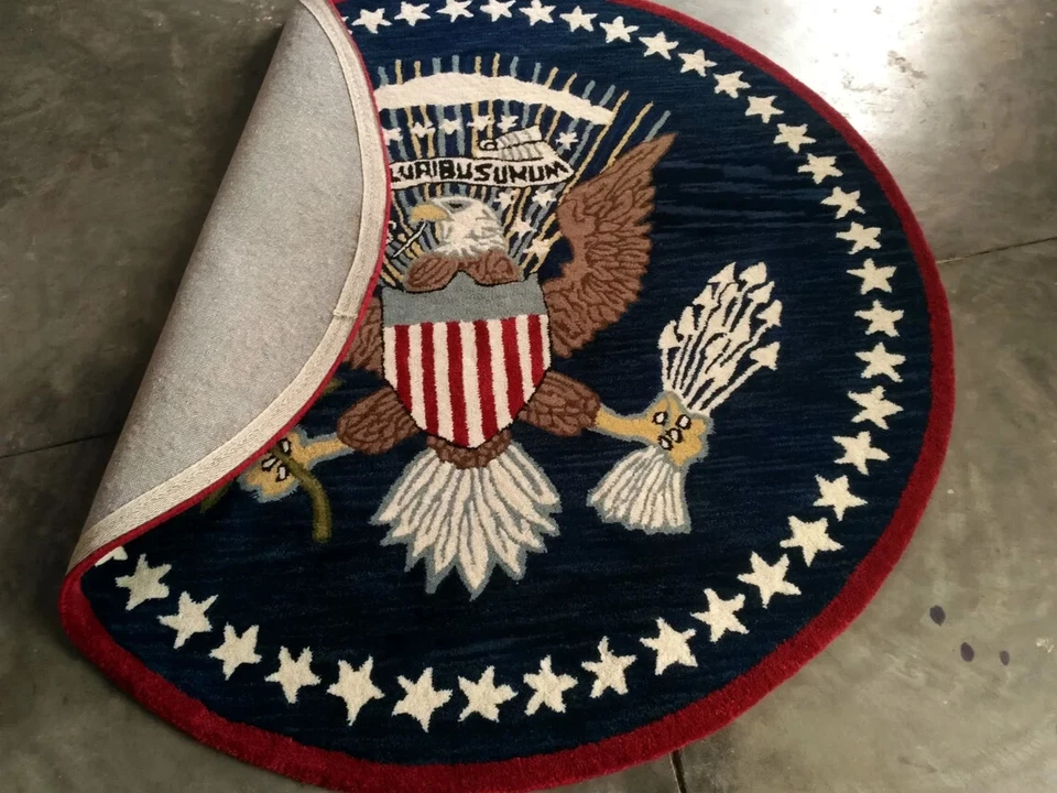 Небольшие ковры ручной работы с логотипом США 6 x 6 футов Eagle Pluribus President стеганые 100% шерсть - Изображение 3 из 4