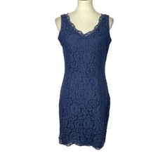 Alex Marie Dress Womens 4 Navy Blue Lace Overlay Formal Sleeveless Scallop Edge